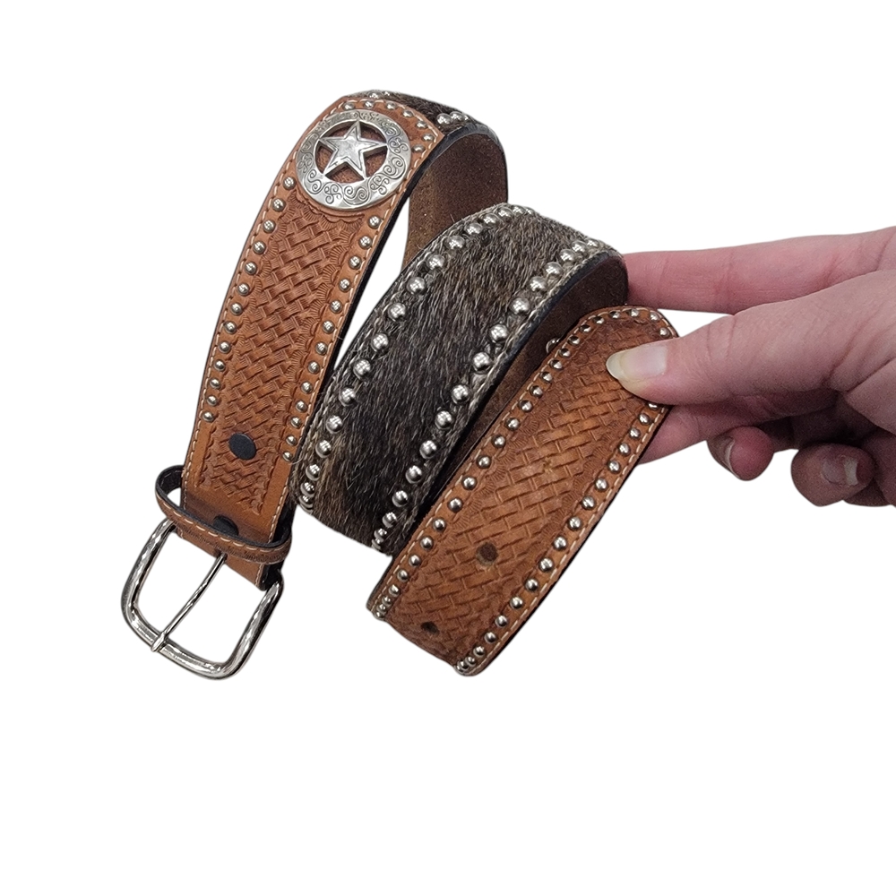 Kid’s Western Brown Tooled Leather Belt Star Concho Cowboy Cowgirl Size …
